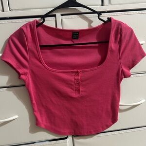 Bright Pink Square Neck Cropped Top